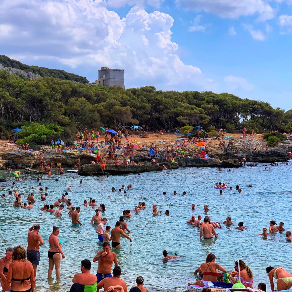 Porto Selvaggio, situated in a nature reserve, is a popular local beach with rocks | Photo © the Puglia Guys for the Big Gay Podcast from Puglia guides to gay Puglia, Italy’s top gay summer destination