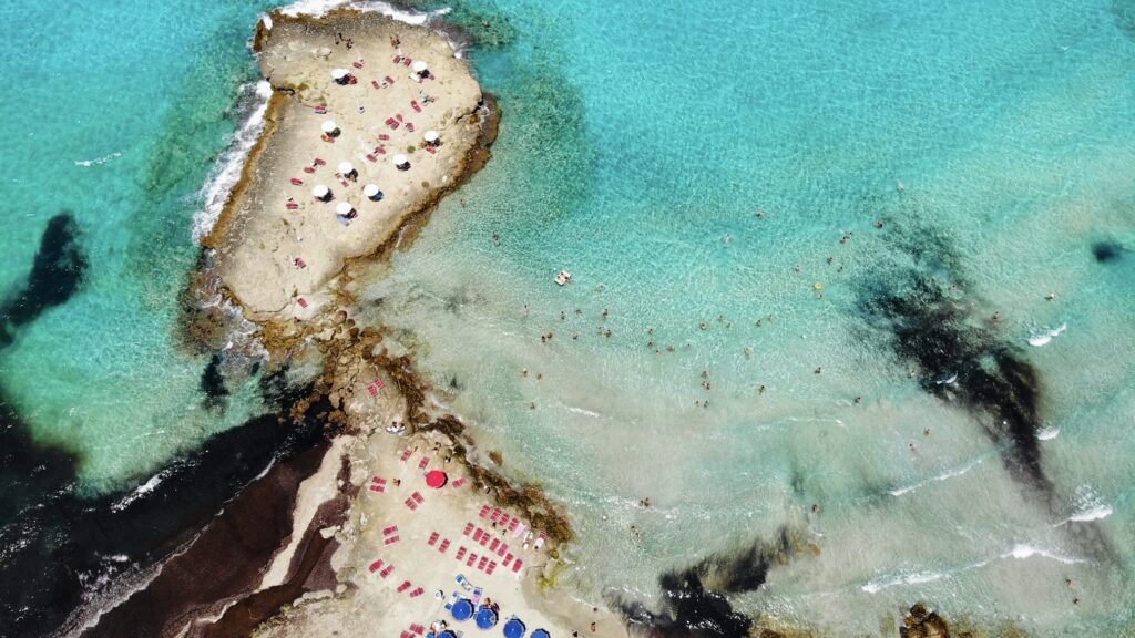 Punta della Suina beach, Gallipoli, Puglia was listed as one of Europe’s top 40 beaches in 2022. Photo the Puglia Guys for the Big Gay Puglia Guides.