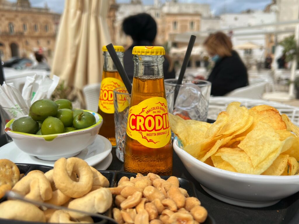 Best value Aperol Spritz on Ostuni’s main square, piazza della Libertà. The cost ranges from €4,90 to €15 a glass.