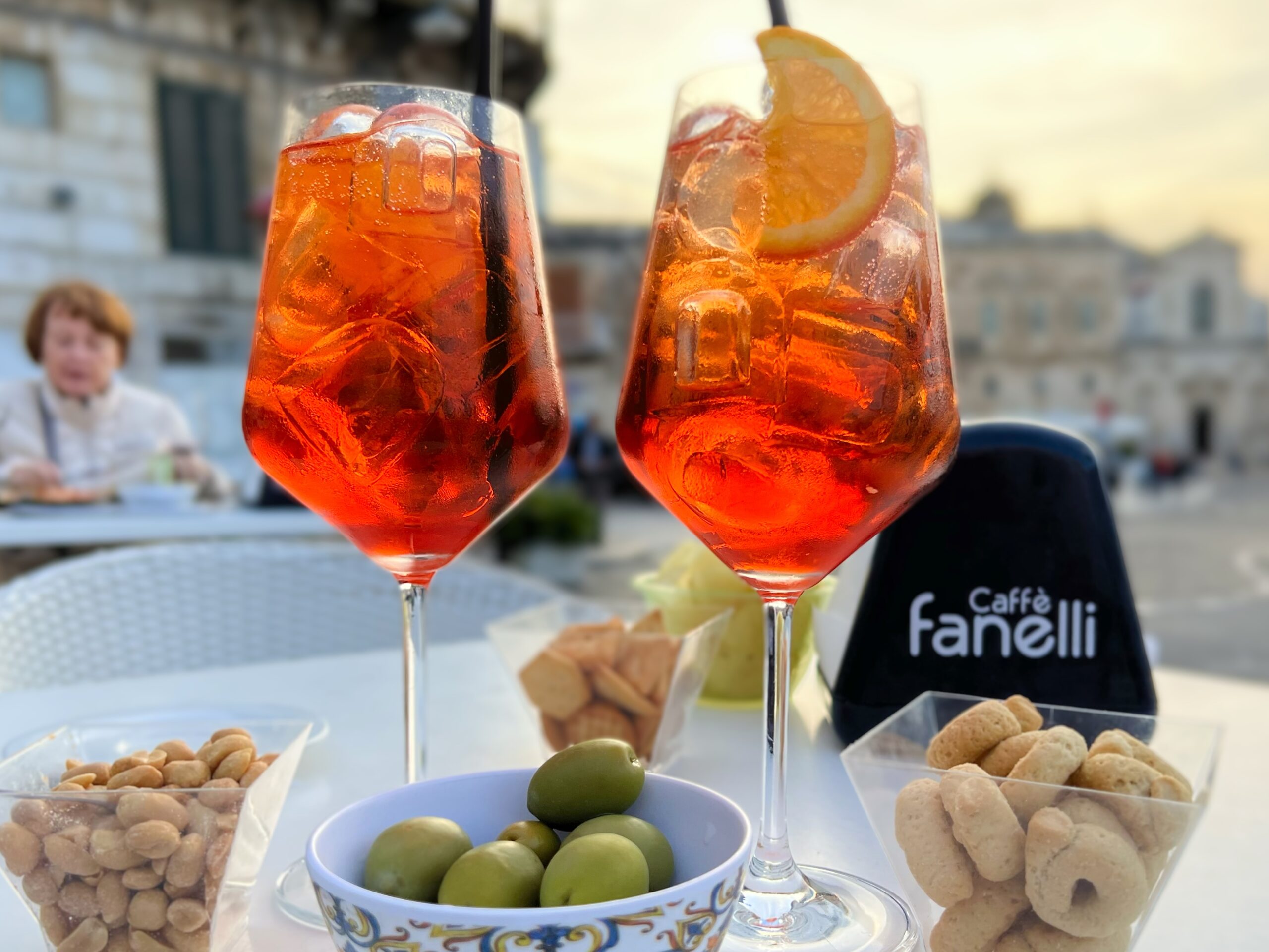 Best value Aperol Spritz on Ostuni’s main square, piazza della Libertà. The cost ranges from €4,90 to €15 a glass.