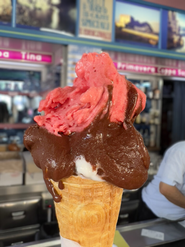 Surviving Italy’s Caronte Heat Storm: Top Tips to Stay Cool And Enjoy Your Summer - make your own shade. Photo by the Puglia Guys. Gelato from Polignano a Mare.