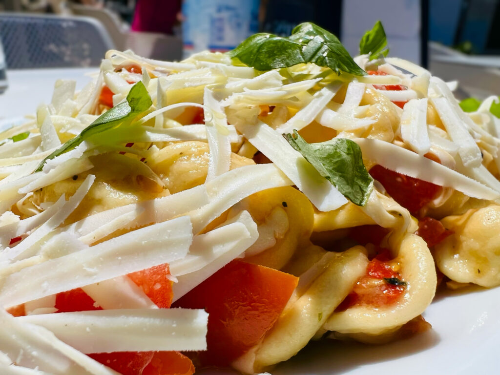 Orecchiette crudaiola from Caffè Fanelli Bistrot, Ostuni. Deliciously wet and saucy. Photo the Puglia Guys from the Puglia Guys Ostuni Guide.