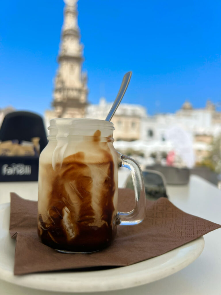 Crema al caffè from Caffè Fanelli Bistrot, Ostuni. Deliciously wet and saucy. Photo the Puglia Guys from the Puglia Guys Ostuni Guide.