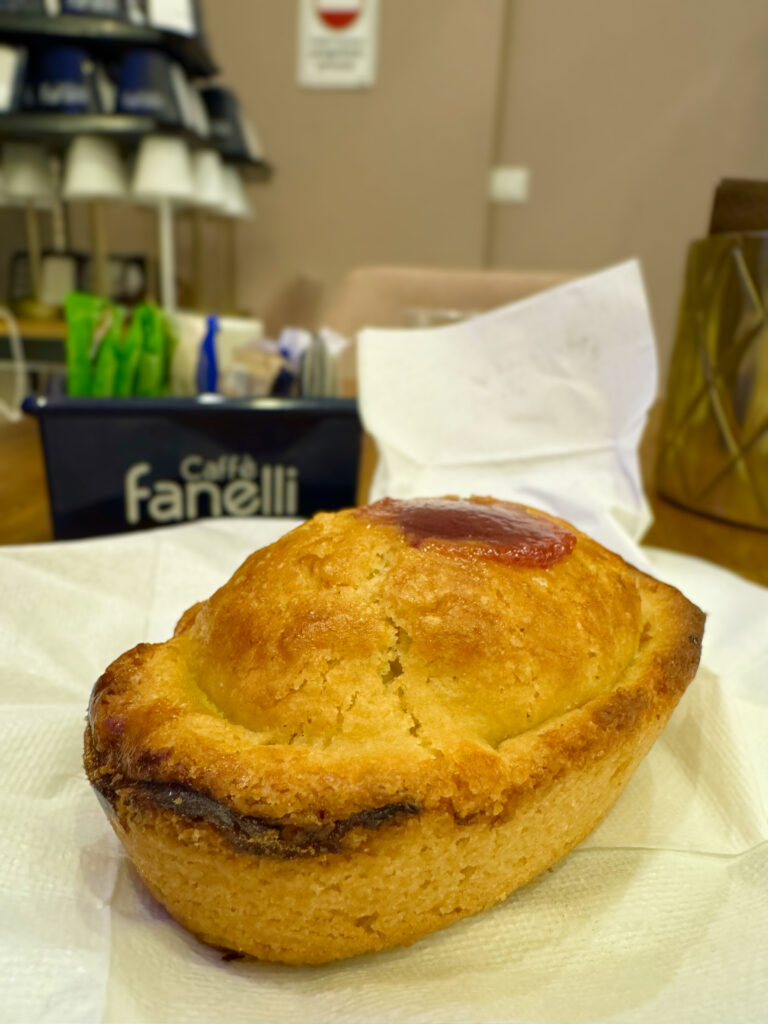 Pasticciotto pastry from Caffè Fanelli Bistrot, Ostuni. Deliciously wet and saucy. Photo the Puglia Guys from the Puglia Guys Ostuni Guide.